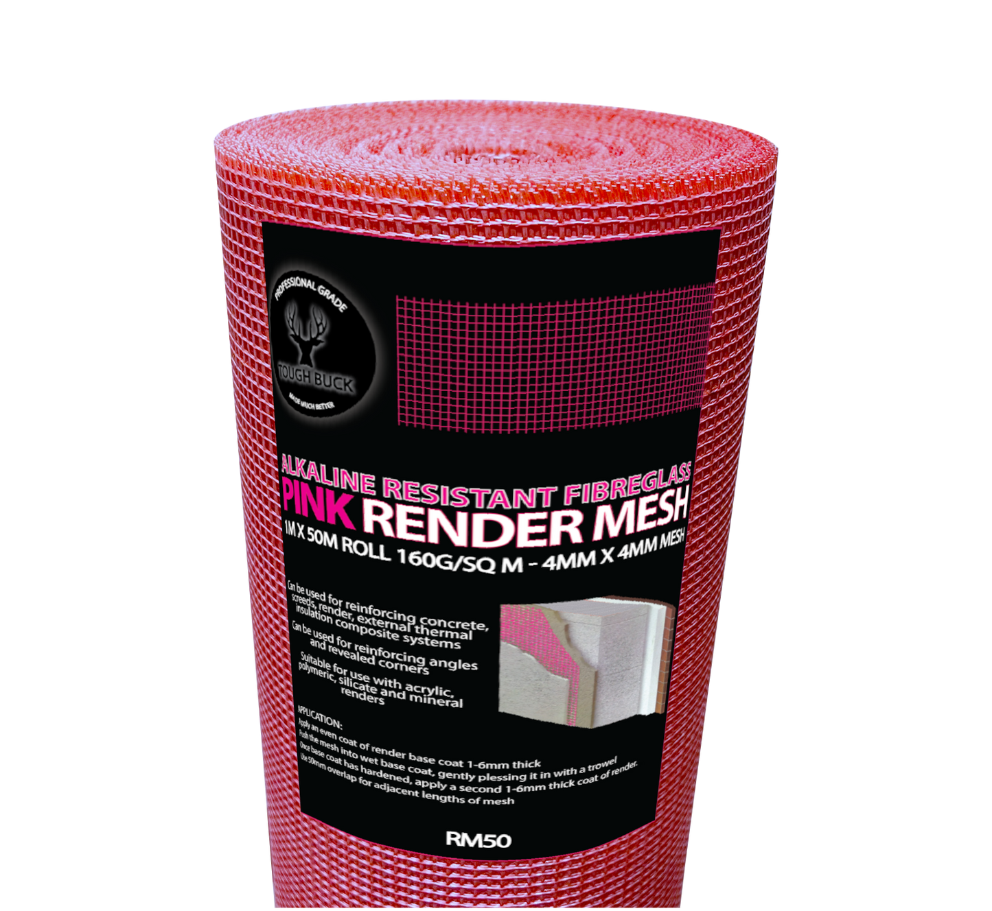 Alkaline Resistant Fibreglass Pink Render Mesh 1m x 50m