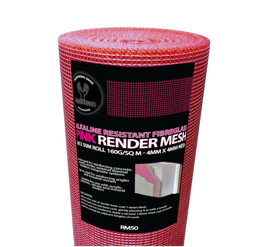 Alkaline Resistant Fibreglass Pink Render Mesh 1m x 50m