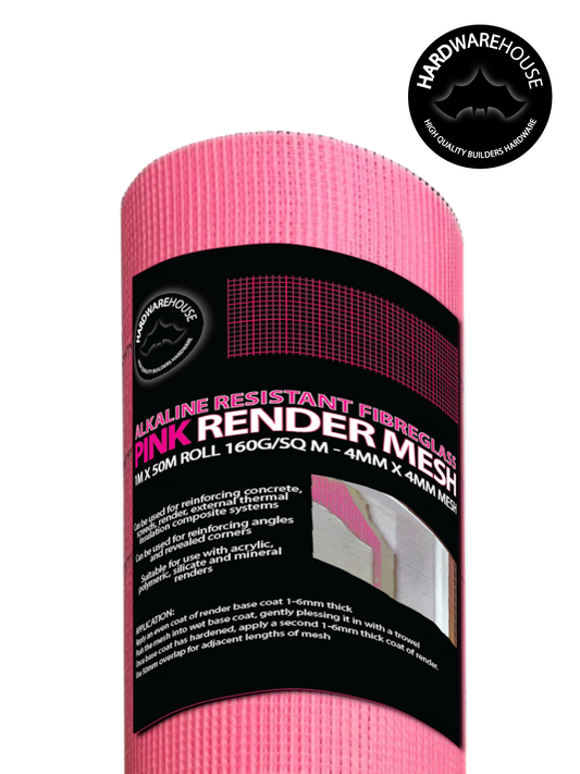 Alkaline Resistant Fibreglass Pink Render Mesh 1m x 50m